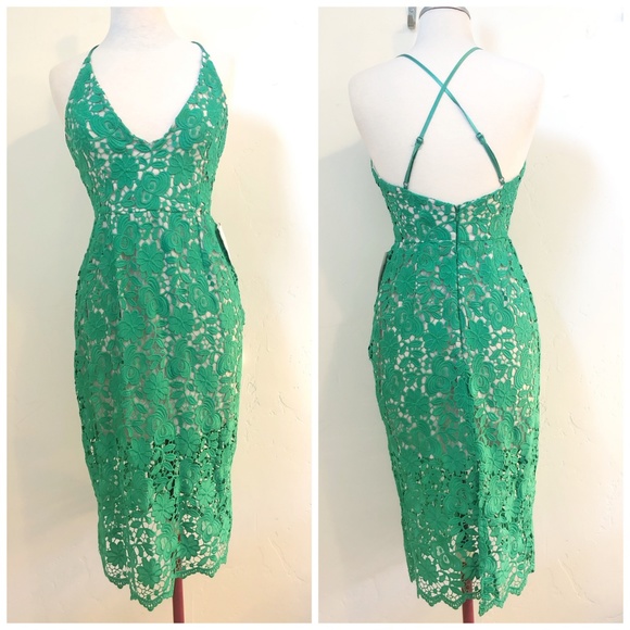 ASOS Dresses & Skirts - ASOS Green Lace Floral Overlay V Neck Dress 6